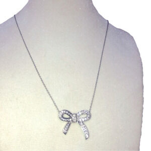 𝅺vtg Sterling Bow Ribbon Pendant & Chain Adjustable Between Approx  17”- 21.5”